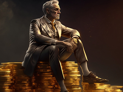 Growing Wealth Man on pile of gold